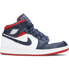 Nike Air Jordan 1 Mid GS - White /University Red/ Midnight Navy /Metallic