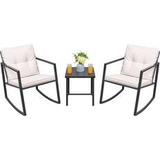 Metal Bistro Sets Greesum 3-Pieces Rocking Wicker Bistro Set