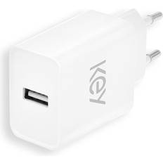 KEY Vægoplader 12W m. USB-A Hvid