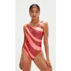 Speedo Damen Printed Deep U-Back Swimsuit, Oxblood/Soft coral