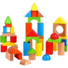 Lelin [50 Blocks] Wooden Building Shape Construction Blocks For Children Kids