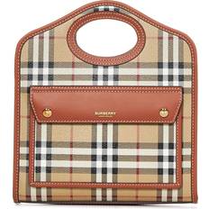 Burberry Handbags Burberry Womens Briar Brown Pocket Check-print Woven Cross-body bag