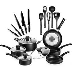 SereneLife Nonstick Black Cookware Set with lid 20 Parts