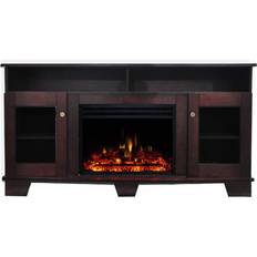 Electric fireplace tv stand with remote Cambridge Savona 59 in. Electric Fireplace Heater TV Stand in Mahogany with Enhanced Log Display and Remote, Brown