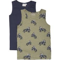 9-12M Tanktops Minymo Unterhemden 2er-Pack Navy/Aloe m. Traktoren Jahre 128 Unterhemd