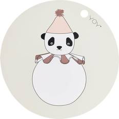 Individuales OYOY Mantel individual Panda Pompom Ø39 cm Offwhite
