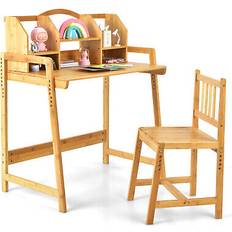 Costway Bamboo Kids Study Desk and Chair Set