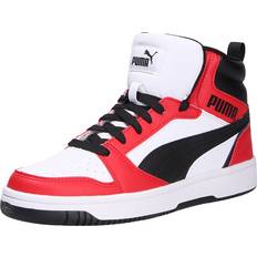Sort Basketballsko Børnesko Puma Rebound V6 Mid Sneakers Youth - White/Sort/Hvid