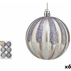 Wood Christmas Tree Ornaments Set of 10 cm Silver Balls - 6 Pack Christmas Tree Ornament