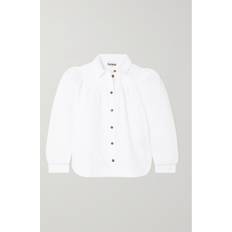 Ganni Woman Shirts Ganni Long Sleeve Cotton Poplin Shirt in White Women's