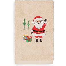 Green Guest Towels Linum Home Textiles Christmas Santa Waving Embroidered Luxury Guest Towel Green