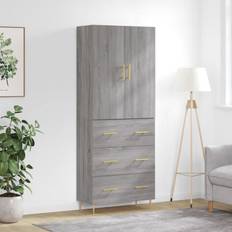 Beige Tall Bathroom Cabinets vidaXL Highboard Grey Sonoma 69.5 x 34 x 180 cm