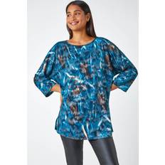 Roman Metallic Abstract Print Oversized T-Shirt in Blue