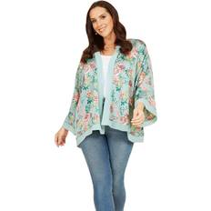 Green - Women Robes Mela London Curve Floral Satin Kimono