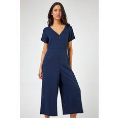 Round Jumpsuits & Overalls Roman Cotton Blend Culotte Jumpsuit in Navy