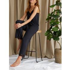 Bamboo Pyjamas Bamboo Lace Cami Cropped Trouser Pyjama Set in Raven