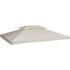 Toits de Pavillon OutSunny Parasol Rond Raphia Artificiel Beige Ø160 cm Pour