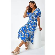 Roman Bold Floral Stretch Midi Dress in Blue
