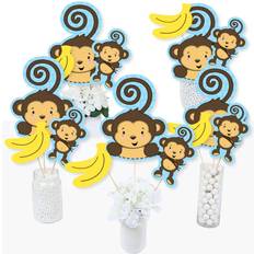 Blue Confetti Big Dot of Happiness Blue monkey boy baby shower birthday centerpiece sticks table toppers 15 ct