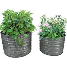 Pot set Galvanized Ribbed Flower Pot Set 2