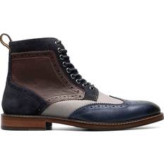 Blue - Men Lace Boots Stacy Adams Finnegan Wingtip - Navy Multi