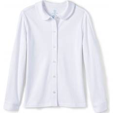 Lands' End Uniform Girls Long Sleeve Button Front Knit Peter Pan White Kids