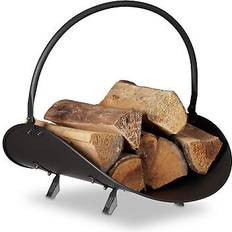 Cestini per la Legna da Ardere Relaxdays Cesto porta-legna da camino nero contenitore grande culla per legname metallo HxLxP 40 x 38 x 48 cm nero