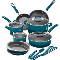 Steel with Plastic Coating Cookware Sets Rachael Ray Classic Brights Hard Enamel Cookware Set with lid 15 Parts