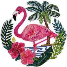 Beige Patches & Appliqués Flamingo scene embroidered iron on/sew patch [5.85" x 5.9"]