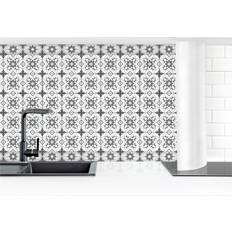 Grey Tiles Küchenrückwand Fliesenoptik Geometrischer Fliesenmix Blume Grau