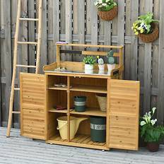 Garden Storage Units on sale OutSunny 17.75 W H Yellow Wooden Workstation Shed Potting Bench (Building Area )