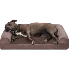 FurHaven Faux & Velvet Sofa-Style Egg Crate Orthopedic Foam Dog Bed Driftwood