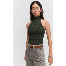 Mango Femme Hauts Mango Poma Halter Knitted Top, Khaki