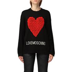 Love Moschino Kläder Love Moschino Dam rund hals oversize med långa ärmar med Maxi Ruffle Heart and Intarsia-logotyp. Tröja-tröja, C74 cuore Rosso, SE
