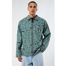 Puma Shirts Puma Mens x RipNDip Eco AOP Twill Zip Shirt Green