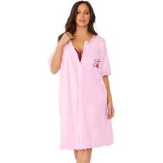 Nightgowns Dreams & Co Plus Women's Satin Trim Cotton Sleepshirt by Dreams & Co. in Pink Stripe Heart Size 7X/8X Nightgown