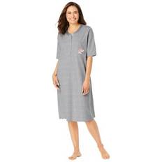 Gray Nightgowns Plus Women's Satin Trim Cotton Sleepshirt by Dreams & Co. in Heather Grey Scroll Heart Size 3X/4X Nightgown