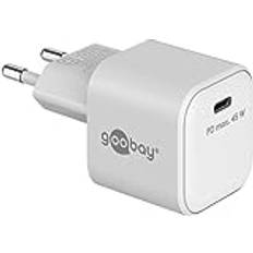 Goobay 65332 Snabb laddare USB C PD Nano Quick Charger 45W Mobile Phone Charger/Strömadapter för iPhone laddningskablar och andra mobiltelefoner/Power Plug USB C/Vit