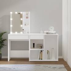 vidaXL LED mit Schrank Weiß Holzwerkstoff Schminktisch