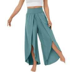 Halara Breezeful High Waisted Back Waistband Pocket Palazzo Flowy Split Wide Leg Quick Dry Casual Pants - Mineral Blue