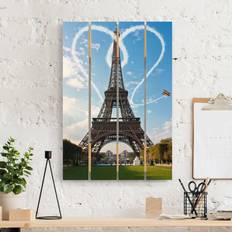 Statuette di Legno Holzbild Plankenoptik Paris City of Love