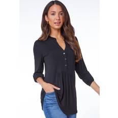 Roman Plain Button Detail Tunic Top in Black