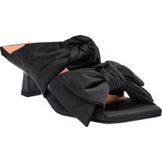 Ganni Slippers & Sandals Ganni Soft Bow Kitten Heel Sandals in Black Responsible Recycled Nylon Women's