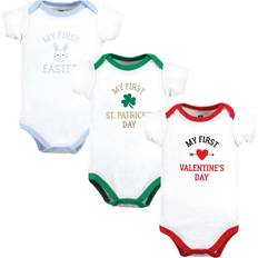 White Bodysuits Hudson Baby Unisex Baby Cotton Bodysuits, Boy First Valentine Easter, 9-12 Months