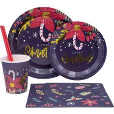 Christmas Straws Rustic christmas pack disposable paper plates, napkins, cups & straws set fo