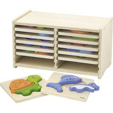 Puslespilsreol Viga Handy Wooden Block Puzzles 12 Piece Set with Storage Shelf