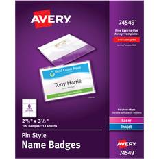 Labels Avery Top-Loading Pin-Style Name Badges 2-1/4"x3-1/2" 100pcs