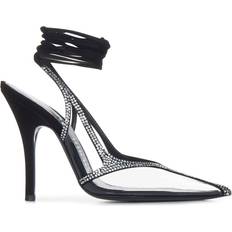 38 ½ - Silver Pumps The Attico Läder Kristallstrass Ankelbandpumps - Svart