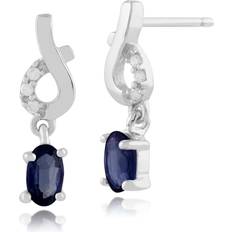 Sapphire - White Gold Earrings Gemondo Classic Oval Light Blue Sapphire & Diamond Drop Earrings in 9ct White Gold