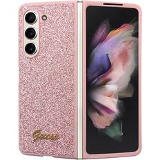 Guess Samsung Galaxy Z Fold 5 Cover Glitter Flakes Metal Logo Lyserød